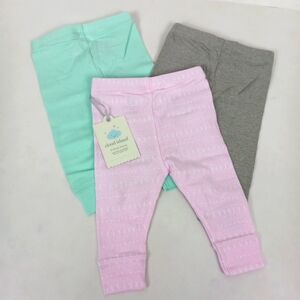 Cloud Island Baby Pants Girls 0-3M Pink Green Grey 3-Pack Leggings Toddler NWT